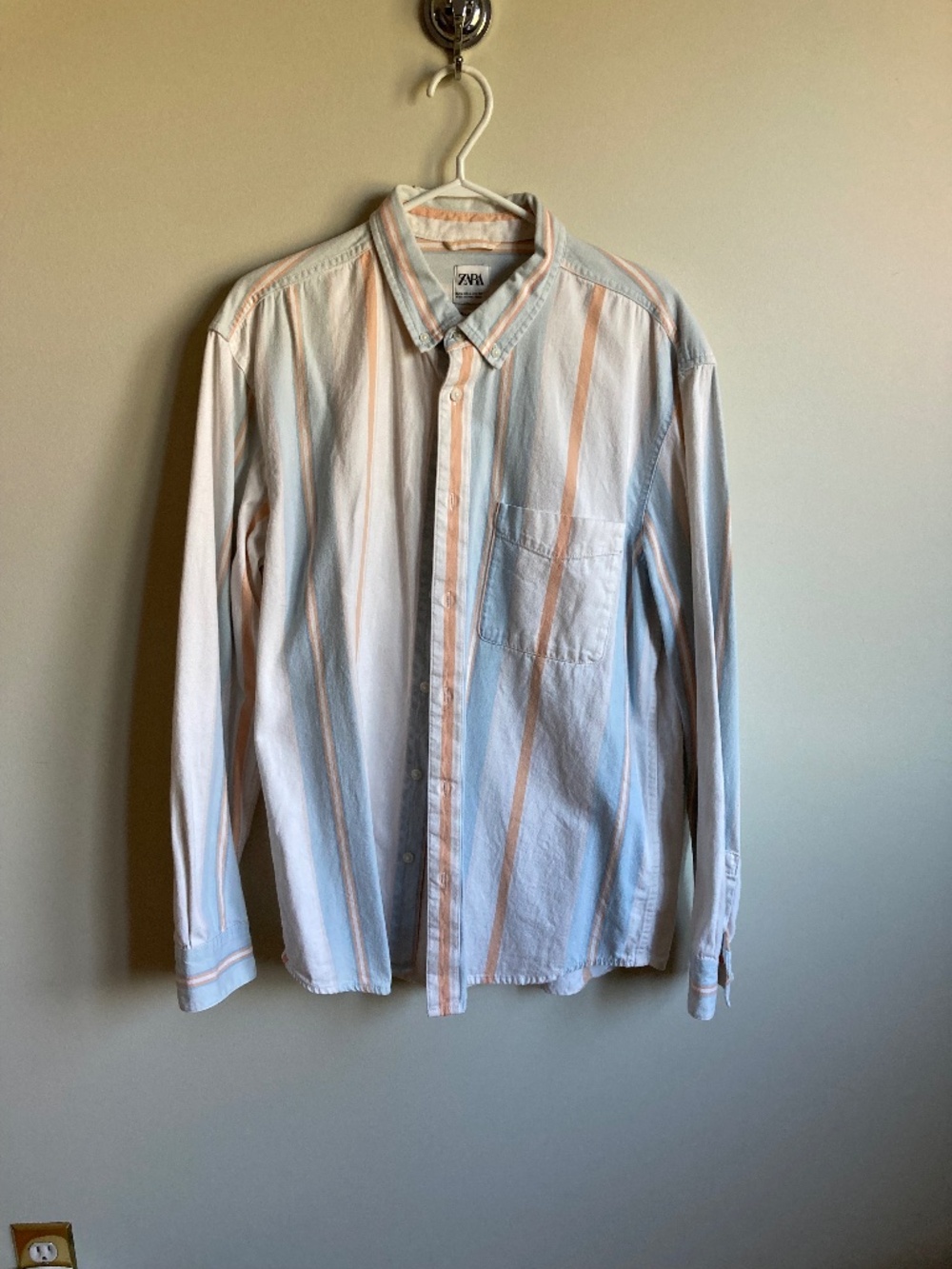 Zara Men Pastel Stripe Shirt L 100% Cotton